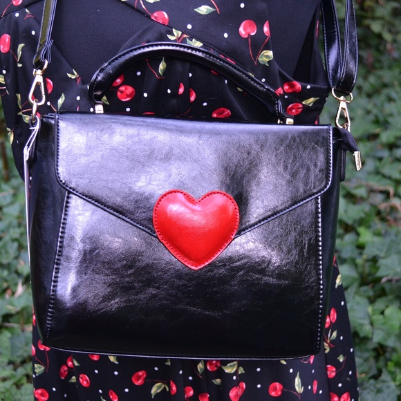 Pink Haley Black Satchel with Red Heart - Picture 2 of 4